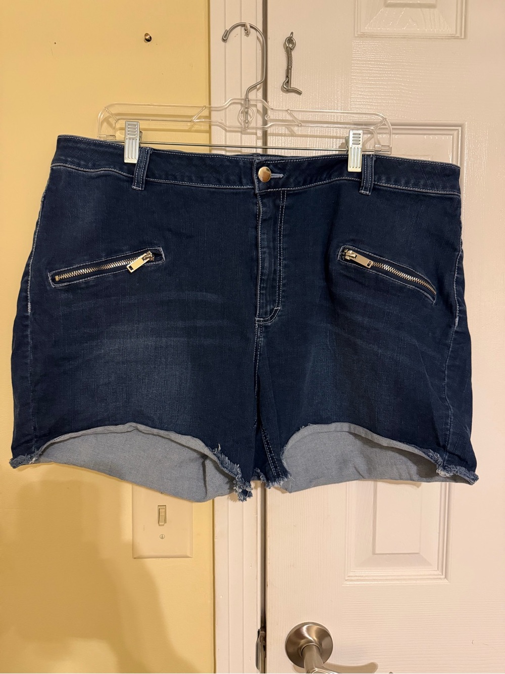 Ellos Dark Blue Denim Cutoff Shorts with Zip Accent 22